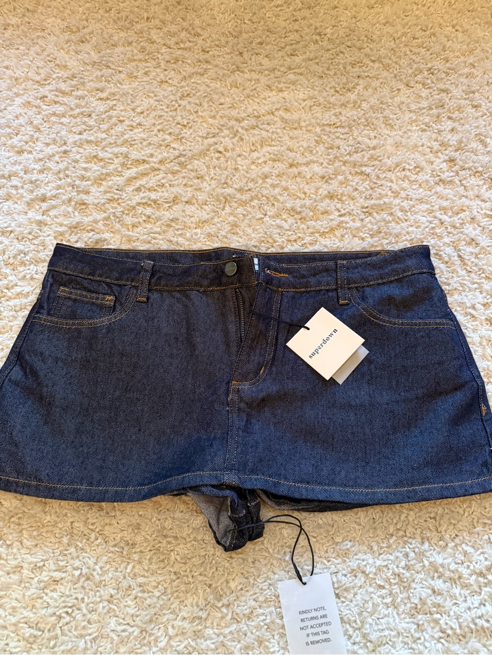 superdown Dark Blue Denim Mini Shorts